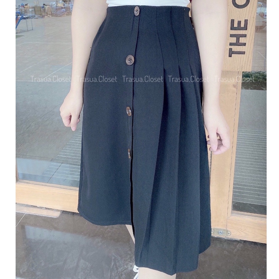 Chân váy dài qua gối xếp ly chuẩn Trà Sữa Closet váy dáng dài công sở hàn quốc đủ size tới 60kg vải đẹp dày dặn TS015 | BigBuy360 - bigbuy360.vn