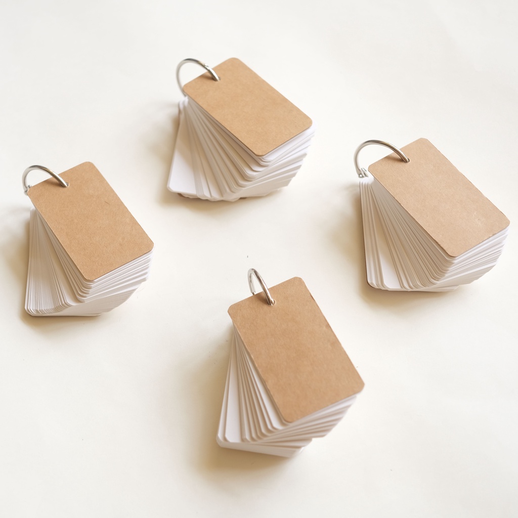 Bộ 100 Flash Card Giấy Kraft Giấy Trắng Học Từ Vựng/ Ghi Chép Công Thức/ Công Việc