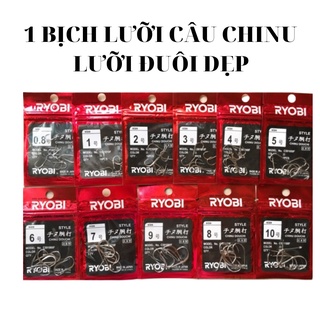 1 BỊCH lưỡi câu cá đuôi dẹp chinu Ryobi đủ size, bộ lưỡi đơn câu cá nhỏ bống đục cá sông mương (rô phi, trê, chép, sặc)