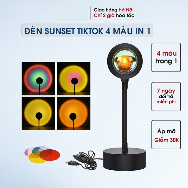 Máy chiếu cảnh hoàng hôn, cầu vồng - Bộ đèn chiếu mix 4 màu Sáng Tạo - Chụp Ảnh siêu Chill