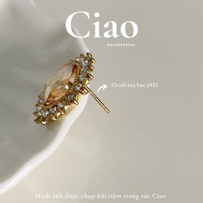 [HOẢ TỐC 1H] Khuyên tai/ Bông tai mạ bạc S925 thiết kế hình vương miện The Crown Ciao