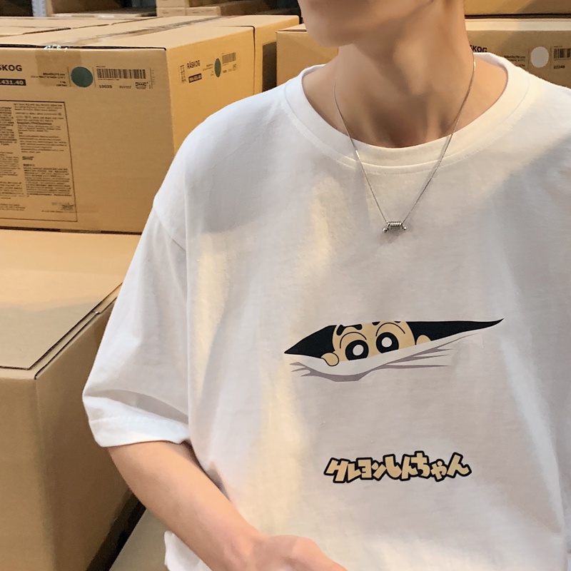 Áo thun tay ngắn cổ tròn dáng rộng in họa tiết hoạt hình phong cách Nhật Bản thời trang cho nam size lớn S-8XL