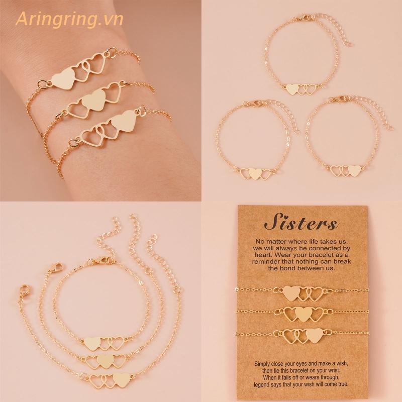 Set 3 Vòng Tay Tình Bạn Mặt Trái Tim Ghép Đôi Khắc Chữ Thời Trang