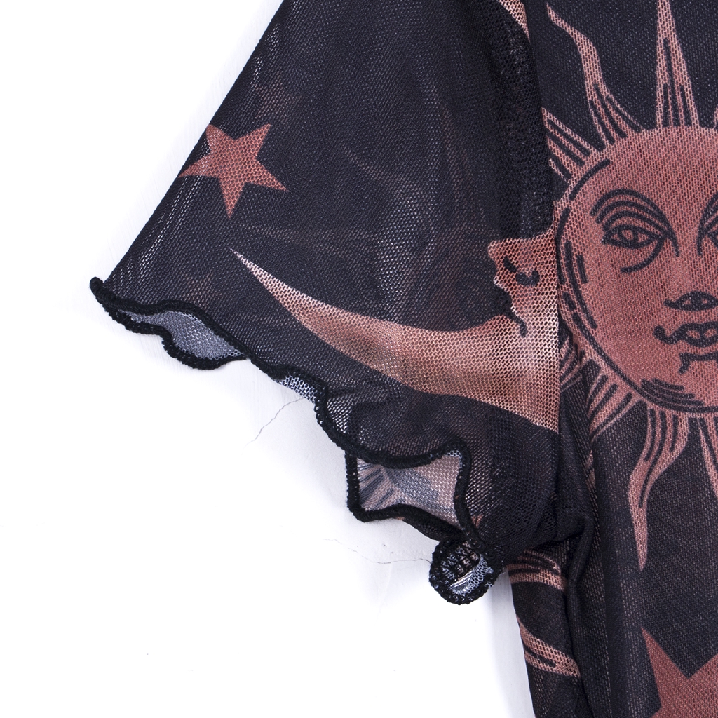 Áo croptop tay ngắn xuyên thấu quyến rũ cho nữ