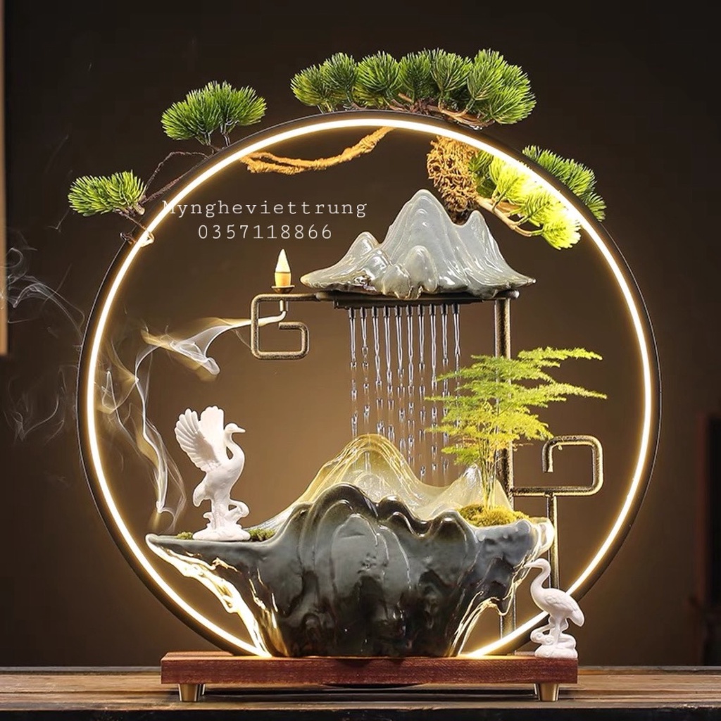 Thác Đá Non Bộ Trầm Hương Khung Đèn Led Cao Cấp Cỡ Đại