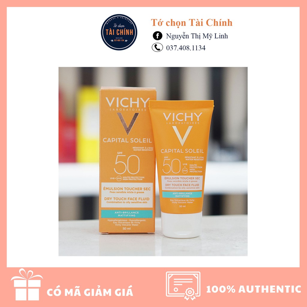 Kem chống nắng Vichy Capital Soleil Mattifying Dry Touch Face Fluid 50ml SPF 50 UVA +UVB