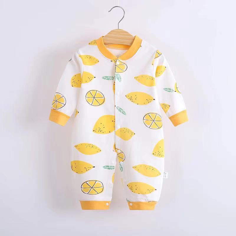 Bộ áo liền quần Cotton tay dài in họa tiết hoạt hình dễ thương thoải mái cho bé