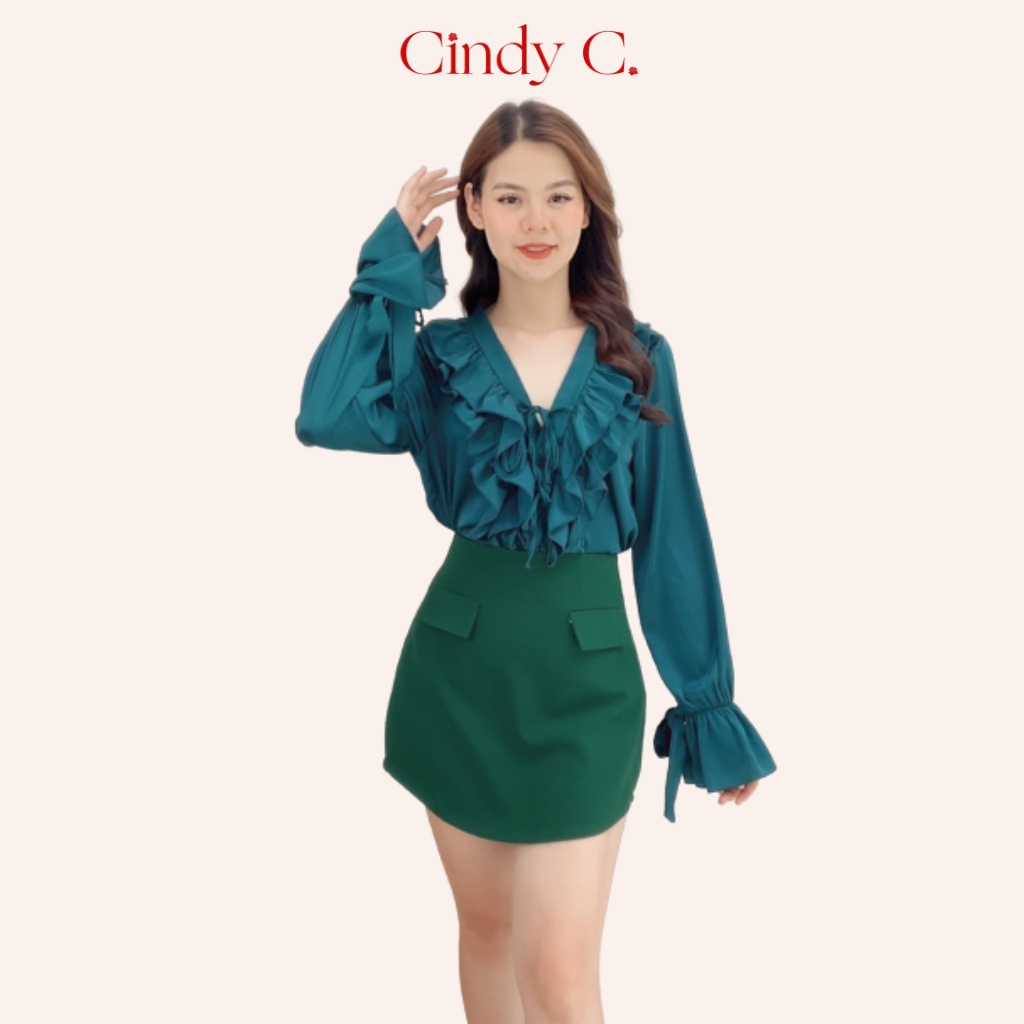Áo Sơ Mi Dài Tay Và Chân Váy Ngắn Sorine CINDY C chất liệu Tuytsi thiết kế sang trọng thanh lịch 991/992