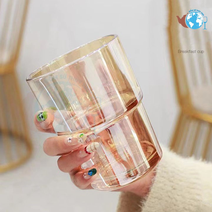 Ly thủy tinh MÀU VÀNG kèm óng hút thủy tinh màu vàng và bao da loại 1