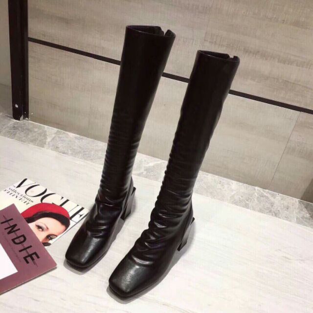 boot đùi gót khối cao cấp đen be hàng hộp cao cấp