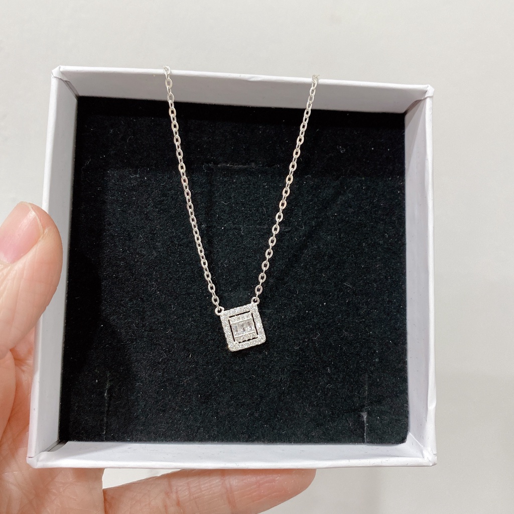 Dây Chuyền Bạc Ta CAOBAC JEWELLERY Cho Nữ Mặt Đá Vuông Nhỏ Basic Đính Đá Lấp Lánh