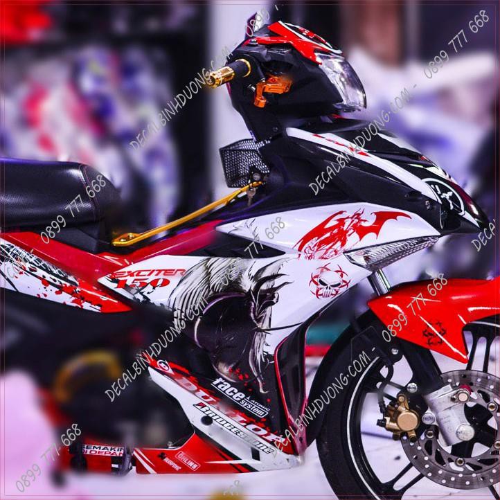 Tem Trùm Xe Máy - Decal Xe Exciter 150 Phirn Bản Samurai Đỏ Trắng Đẹp Nhất