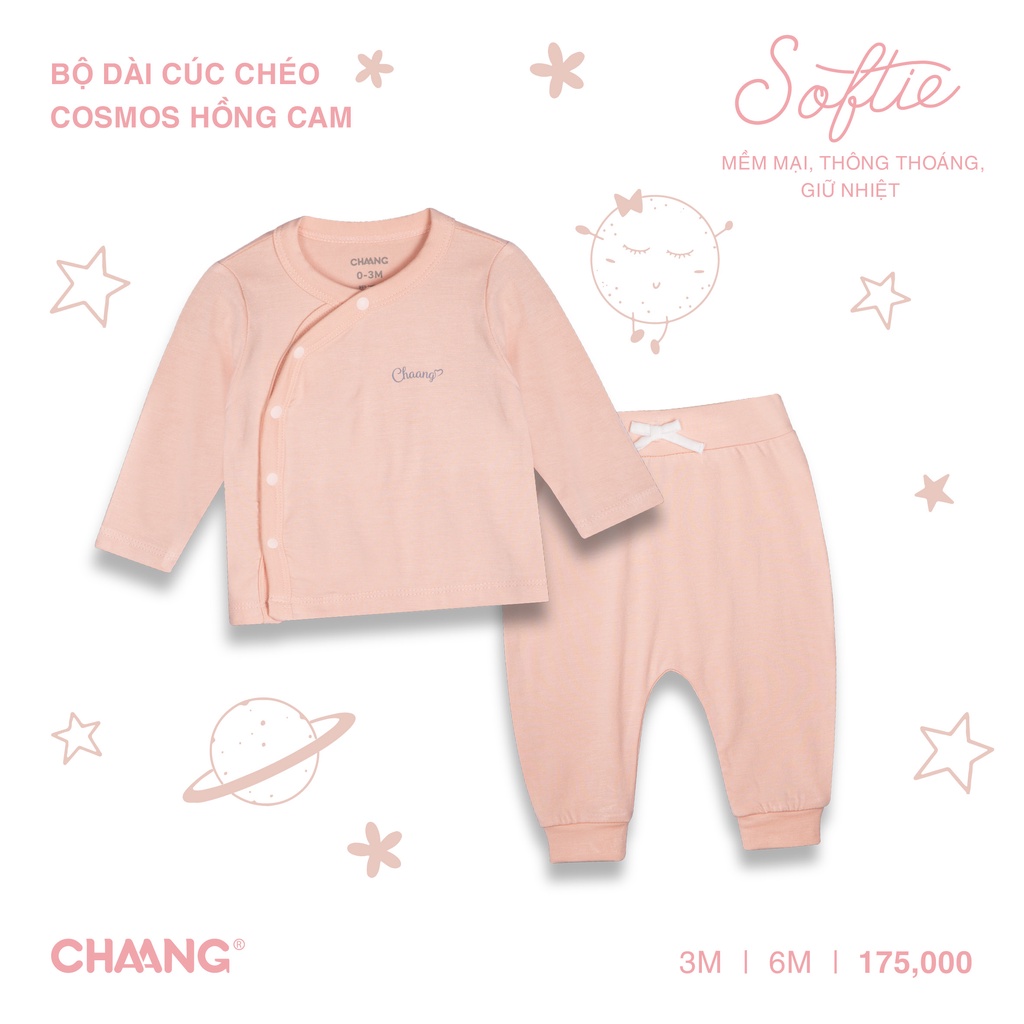 [CHAANG] Bộ quần áo dài tay cúc chéo Cosmos hồng cam