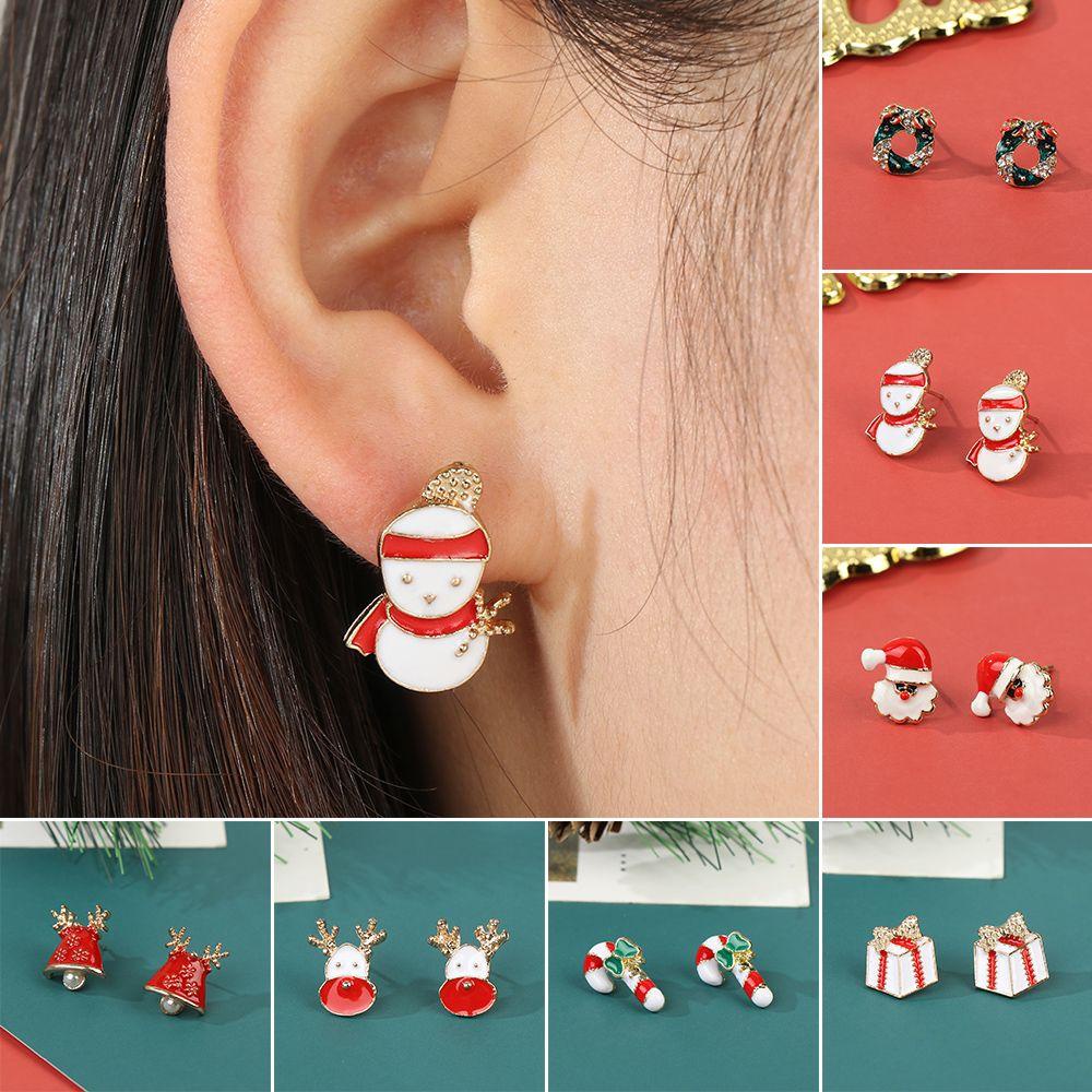Khuyên Tai Hợp Kim Hình Ông Già Noel Tuần Lộc Giáng Sinh Thời Trang