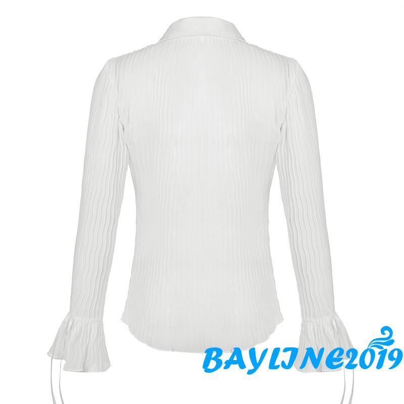 Áo sơ mi kiểu tay dài loe màu trơn phong cách retro thời trang mùa thu dành cho nữ