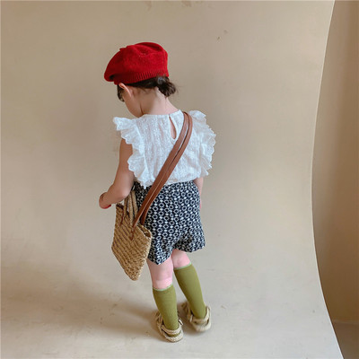 Set Áo Sát Nách Phối Ren + Quần Short In Hoa Cho Bé Gái