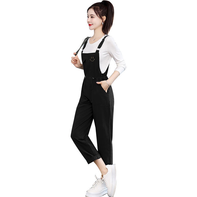 [Qianyi] 2022 new western style khaki suspender pants women's slimming spring and autumn straight pants age-reducing suspender two-piece suit | BigBuy360 - bigbuy360.vn