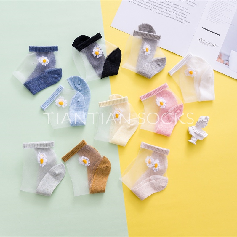 TIAN TIAN T162 Vớ nữ Lụa Mỏng Cổ Thấp Thoáng Khí In Hình Hoa Cúc Nhỏ Phong Cách Hàn Quốc Thời Trang Mùa Hè