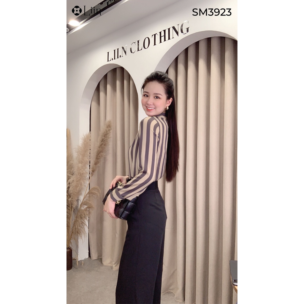 Áo sơ mi nữ dài tay Kẻ Sọc màu Nâu Đen phong cách trẻ trung, năng động Liin Clothing SM3923
