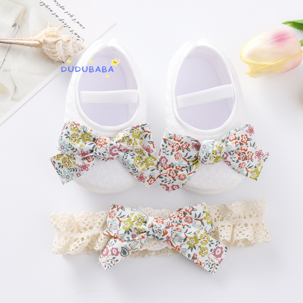 Giày Công Chúa Chống Trượt + Băng Đô Nơ Thời Trang Cho Bé Gái