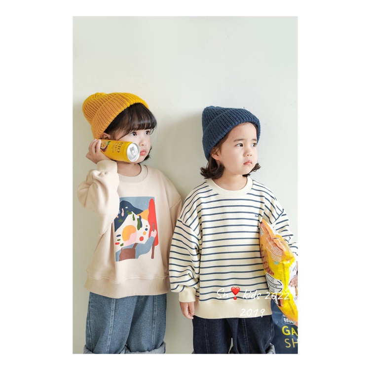 Bộ nỉ dễ thương cho bé gái, bé trai, set bộ quần bò xuông phối áo nỉ da cá style Hàn Quốc cho bé 10-32kg