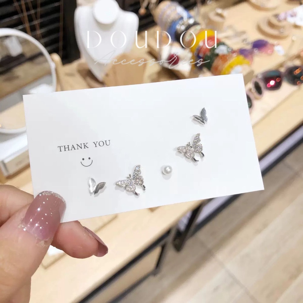 Bông tai nữ Doudou Phụ kiện Set khuyên hoa tai nữ hình bướm 5 chiếc phong cách Hàn Quốc thời trang chuôi bạc 925 EH023