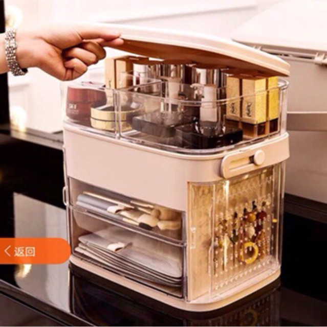 Kệ đựng đồ mỹ phẩm có đenf led, có tay xách cao cấp