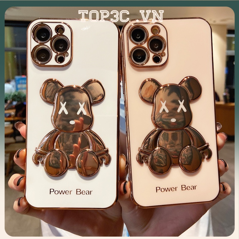 Ốp điện thoại TPU màu trơn mạ điện hình gấu 3D thích hợp cho iPhone13/ 12/ 11 Pro Max/ Xs Max Xr X 8 7Plus