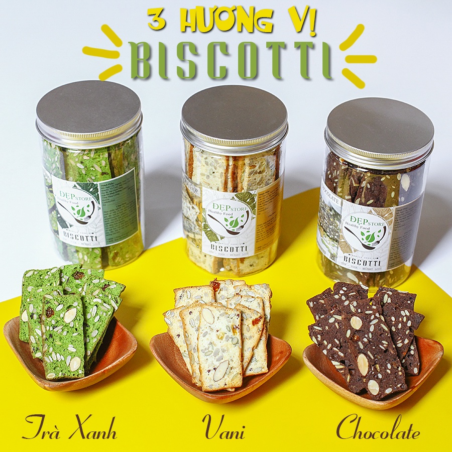 3 Hương Vị Bánh BISCOTTI Nguyên Cám Đẹp Store - Bánh Ngũ Cốc Nướng Ăn Kiêng Không Đường