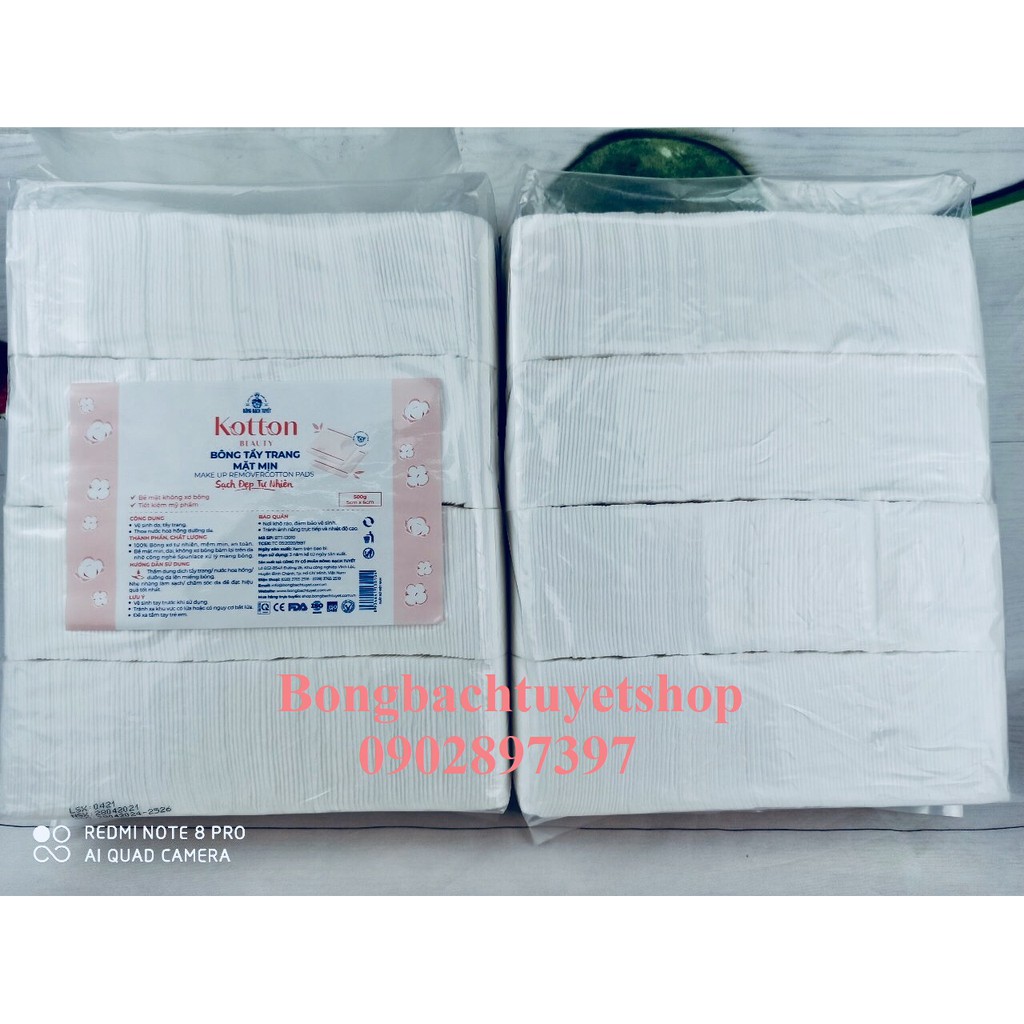 Bông Tẩy Trang Bề Mặt Mịn Kotton Beauty gói 500gr size 5x6cm - Bông Tẩy Trang Cotton Bề Mặt Mịn Bông Bạch Tuyết