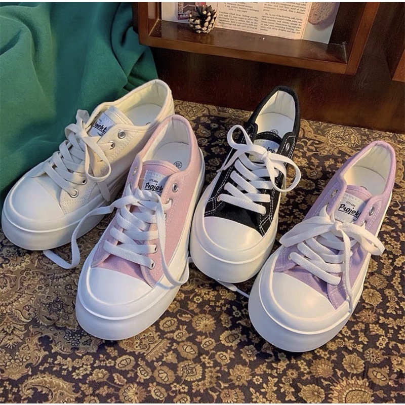 (Sẵn kem 37, tím 38) Giày thể thao sneaker đế cao nhiều màu pastel ulzzang Hàn Quốc ngọt ngào dễ thương Yannie Lolita