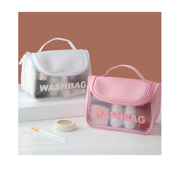 Túi Đựng Mỹ Phẩm Trong Suốt Chống Thấm Nước Sức Chứa Lớn In Chữ Thời Trang Cho Nữ