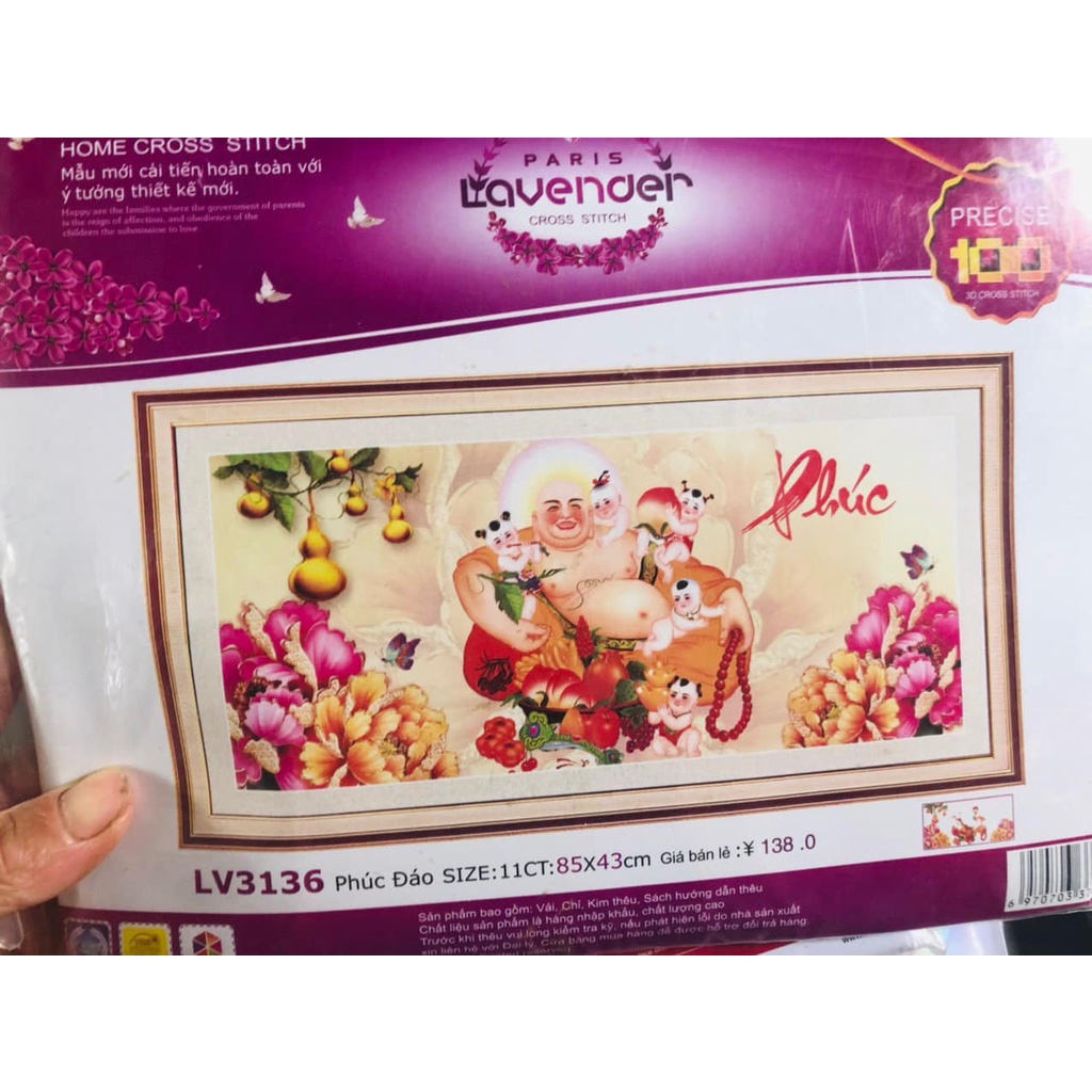 Tranh thêu 3D phật di lạc KT:85x43cm,tranh chưa thêu.Tặng kéo và xỏ chỉ.