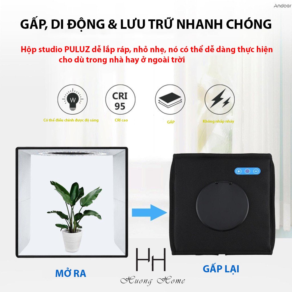 HỘP CHỤP HÌNH SẢN PHẨM PULUZ SZ 25CM - BOX CHỤP ẢNH CÓ BẢO HÀNH CHÍNH HÃNG - TẶNG KÈM 6 PHÔNG NỀN