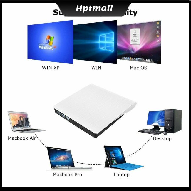 Ổ đĩa DVD slim USB 3.0 bên ngoài trình ghi DVD ± RW CD-RW thích hợp cho PC/ máy tính xách tay/ Mac