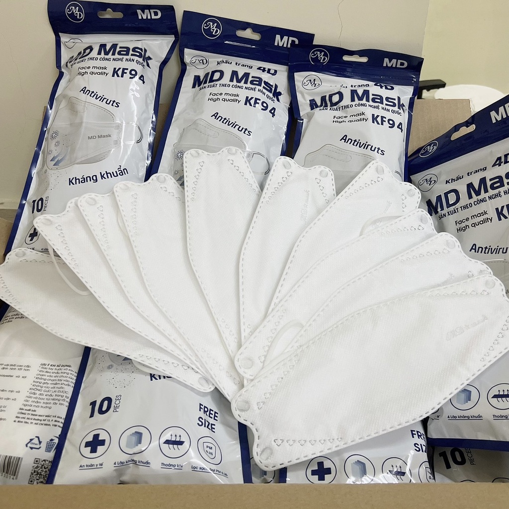 Sỉ Nửa Thùng Khẩu Trang 4D KF94 MD Kiểu Dáng Hàn Quốc, Kháng Khuẩn, Chống Bụi Mịn