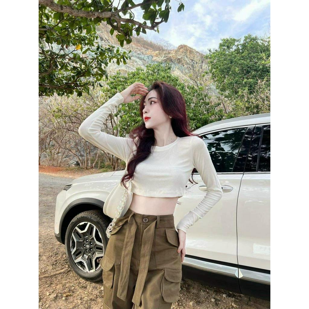 Set bộ nữ croptop quần ống rộng túi hộp chất fort + áp thun tay dài ôm crt co giản, sét bộ nữ hót trend 2023