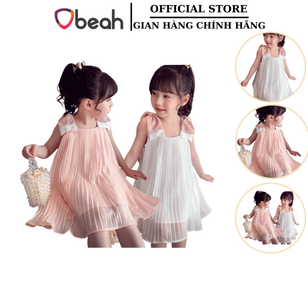 Váy bé gái dập ly OBEAH chất liệu voan hàn mềm mại bồng bềnh thoáng mát size cho bé từ 10 đến 25 kg