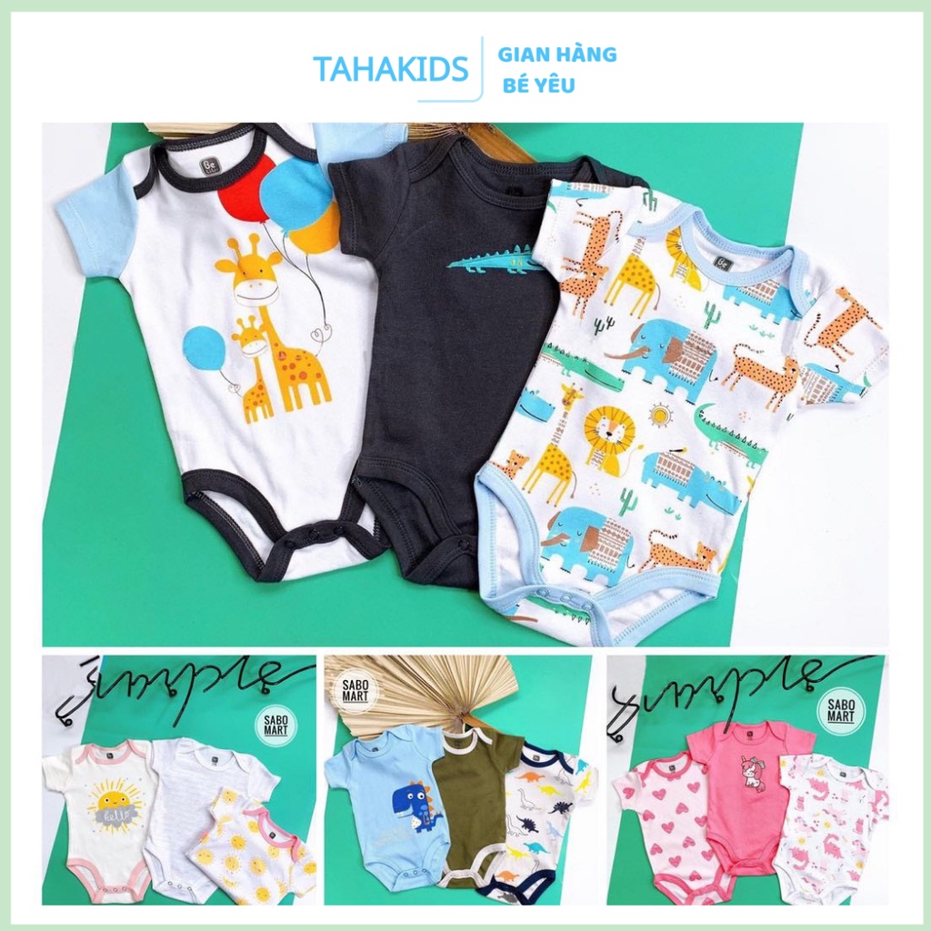 Bodysuit cho bé Set 3 bodysuit Bộ đồ liền thân sơ sinh Body bé trai Bodychip bé gái