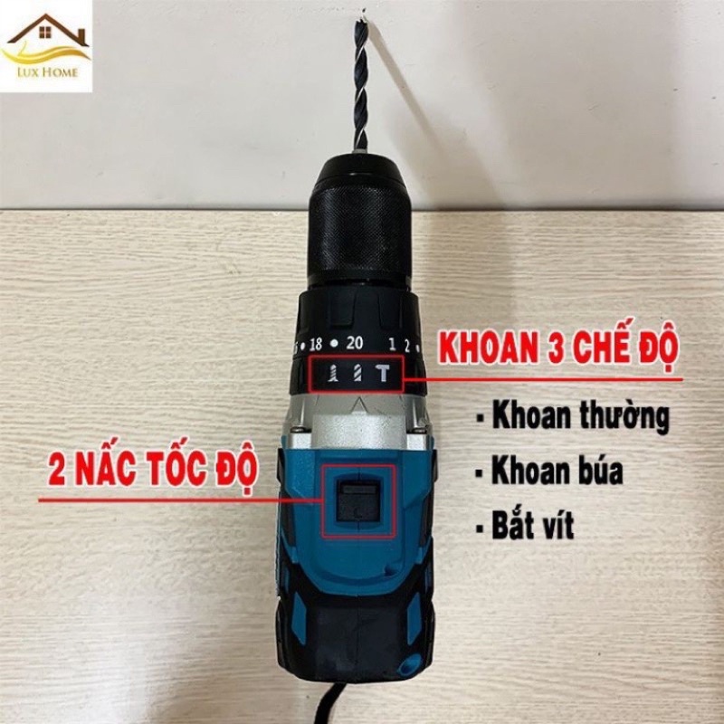 Máy Khoan Pin Makita 198V Không Chổi Than Có Búa, Pin 10 CELL AutoLock 13 Ly - Khoan,Bắt Vít,Bắn tôn - Tặng Full Phụ Kện