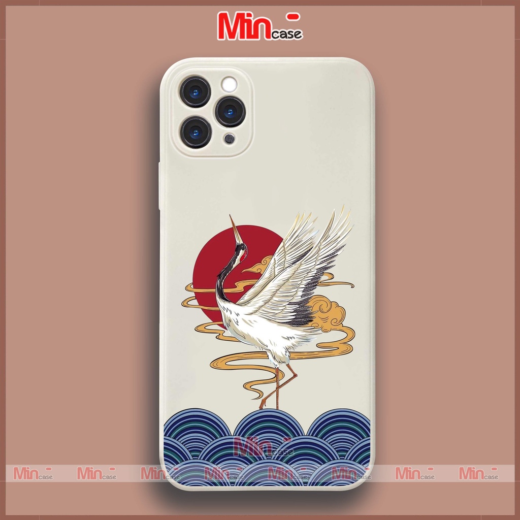 Ốp lưng điện thoại iPhone chim hạc cạnh viền vuông silicon dẻo cho ip 6/6s/7/8/X/XS/XR/11/12/13/14 Pro Plus Max Mincase