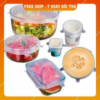 [Hàng Loại 1]  Nắp đậy silicon thức ăn thực phẩm bộ 6 miếng đa năng thay màng bọc đồ tô chén ly cốc