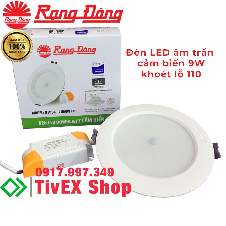 Đèn LED âm trần cảm biến 9W Rạng Đông, khoét lỗ 110mm