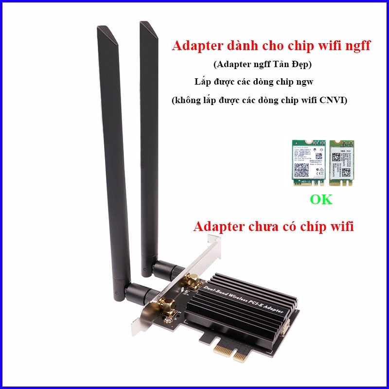 Adapter chuyển đổi card wifi m2 ngff laptop sang wifi pice dùng cho máy tính bàn