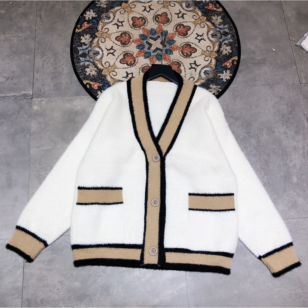 ÁO cadigan len lông viền to