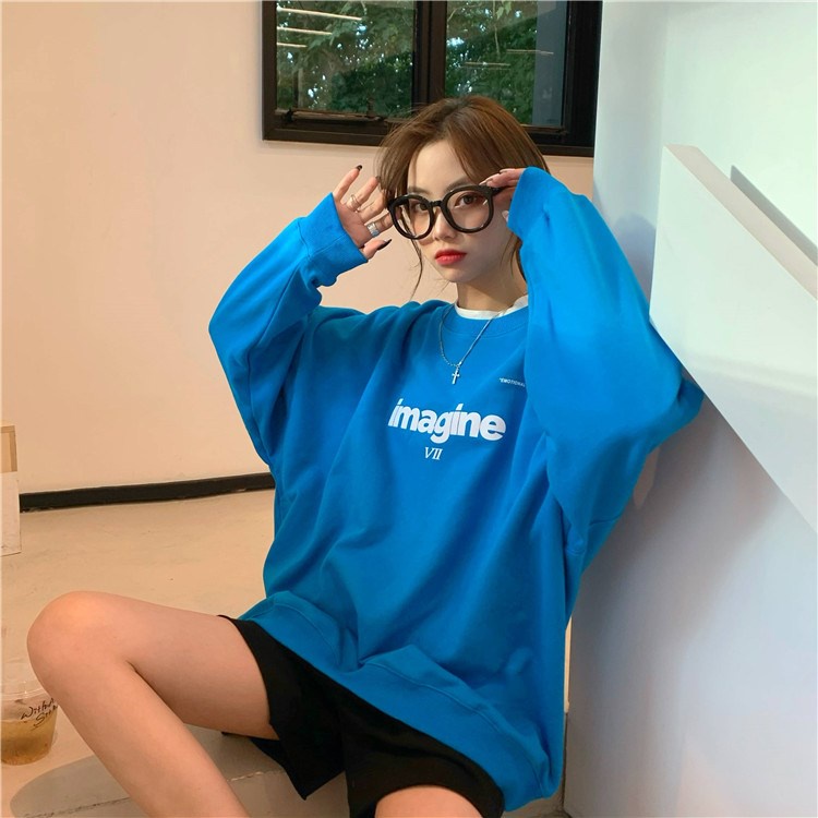 Áo sweater cổ tròn tay dài dáng rộng in chữ phong cách Hàn Quốc thời trang xuân thu mới cho nữ