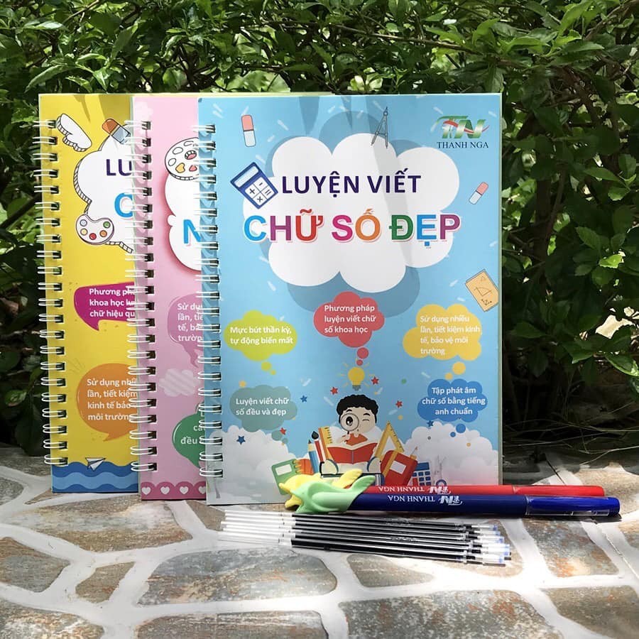 Set 3 Quyển Rèn Chữ,Tô Màu Kèm 2 Set Bút Tự Xóa