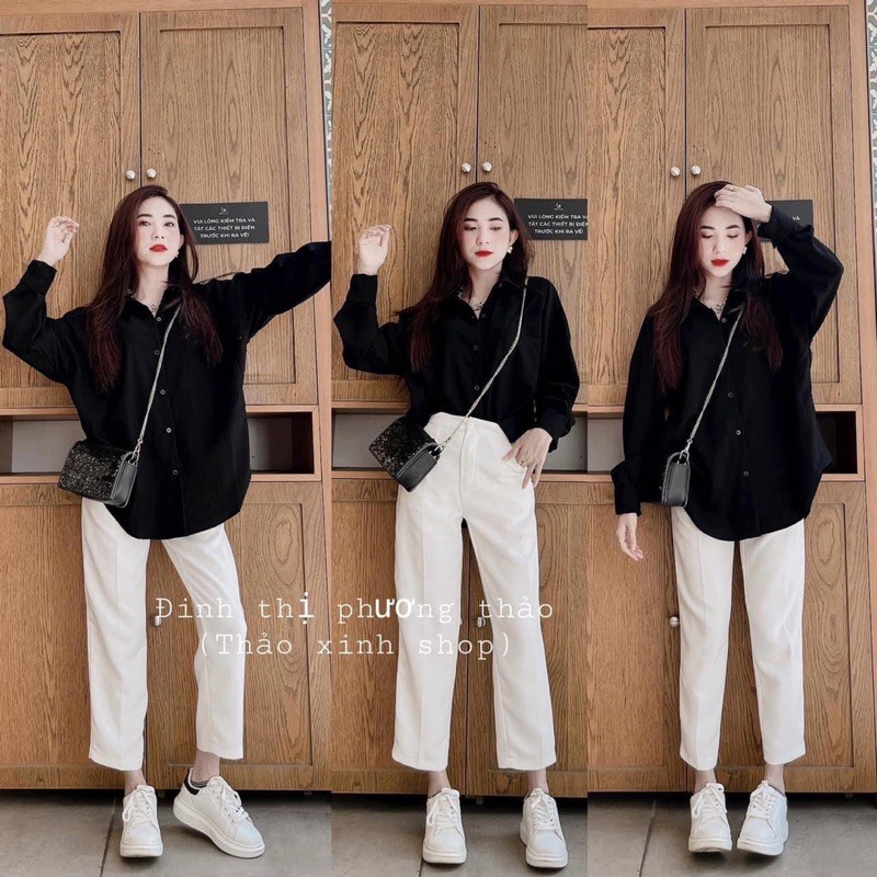 Set áo sơ mi đũi quần trắng siêu hot