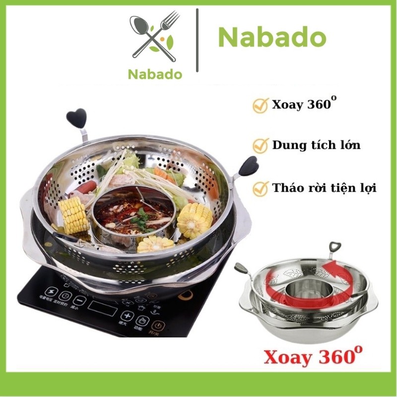 Nồi lẩu inox xoay 2 tầng Hàn Quốc Nồi lẩu inox 2 tầng bếp từ và bếp gas