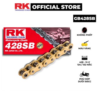 Sên xe máy rk takasago chain mã gb-428-sb, màu vàng, không phốt cao su, kích thước 9 ly - 428, 124 / 132 mắc sên